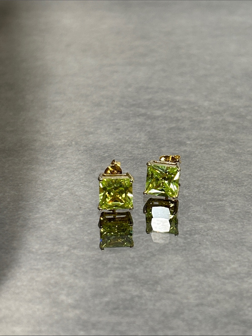 925 Gold CZ Square Stud Earrings - Women's Jewelry
